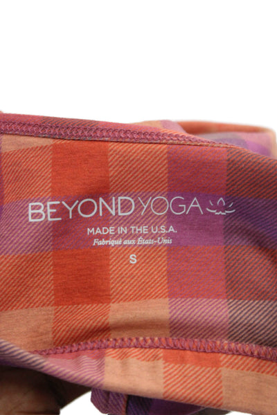 Beyond Yoga Womens Scoop Neck Plaid Sports Bra Orange Purple Size Small