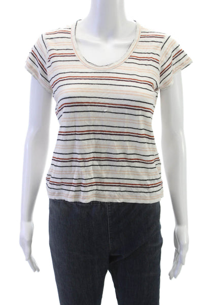 La Ligne Women Multicolor Linen Scoop Neck Basic T-Shirt Short Sleeve Size S