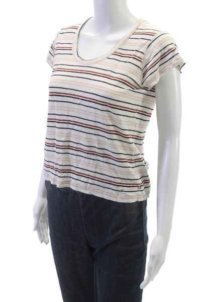 La Ligne Women Multicolor Linen Scoop Neck Basic T-Shirt Short Sleeve Size S