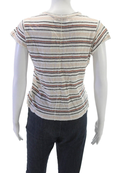 La Ligne Women Multicolor Linen Scoop Neck Basic T-Shirt Short Sleeve Size S