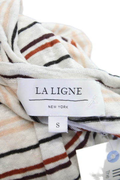 La Ligne Women Multicolor Linen Scoop Neck Basic T-Shirt Short Sleeve Size S