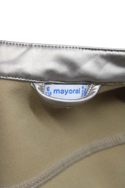 Mayoral Girls Front Zip Crew Neck Metallic Faux Leather Jacket Brown Size 6