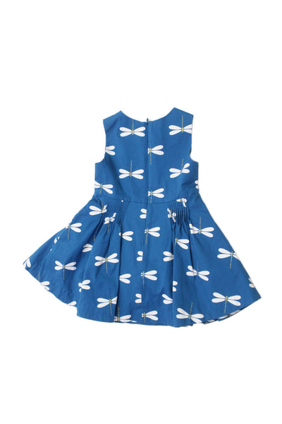 Jacadi Girls Back Zip Sleeveless Crew Neck Dragonfly Dress Blue White Size 2