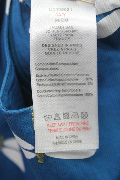 Jacadi Girls Back Zip Sleeveless Crew Neck Dragonfly Dress Blue White Size 2