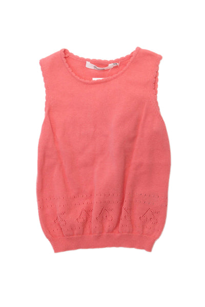 Bonpoint Girls Sleeveless Crew Neck Open Knit Logo Top Pink Cotton Size 6