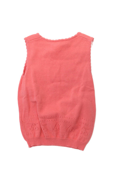 Bonpoint Girls Sleeveless Crew Neck Open Knit Logo Top Pink Cotton Size 6