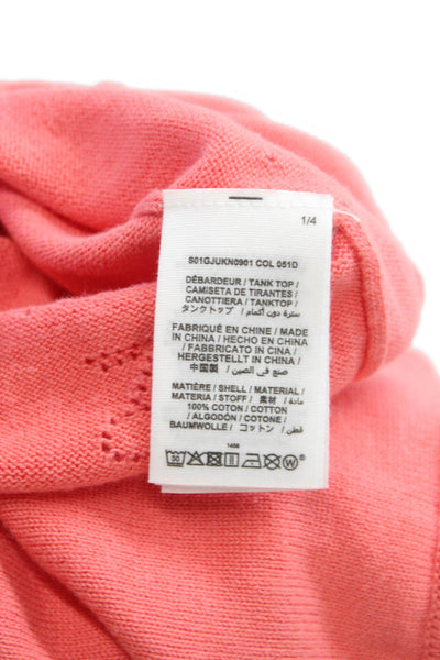 Bonpoint Girls Sleeveless Crew Neck Open Knit Logo Top Pink Cotton Size 6