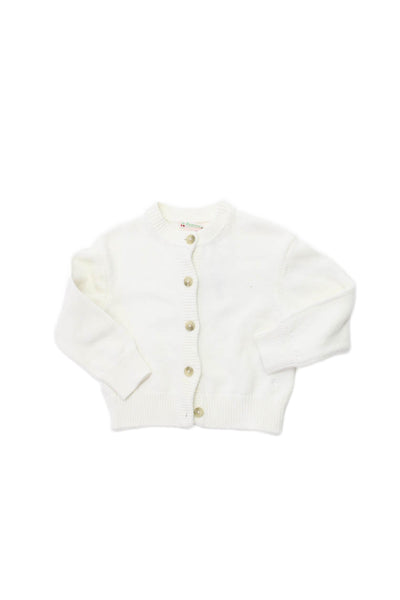 Bonpoint Girls Button Front Long Sleeve Crew Neck Cardigan Sweater White Size 4