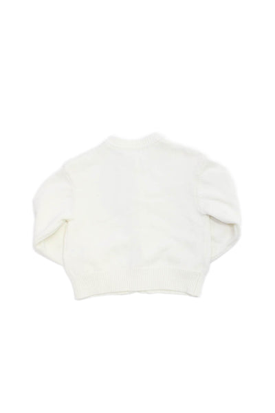 Bonpoint Girls Button Front Long Sleeve Crew Neck Cardigan Sweater White Size 4