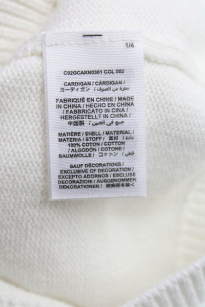 Bonpoint Girls Button Front Long Sleeve Crew Neck Cardigan Sweater White Size 4