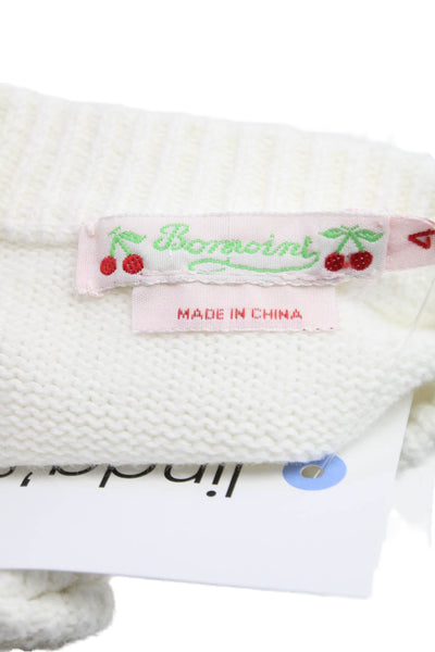 Bonpoint Girls Button Front Long Sleeve Crew Neck Cardigan Sweater White Size 4
