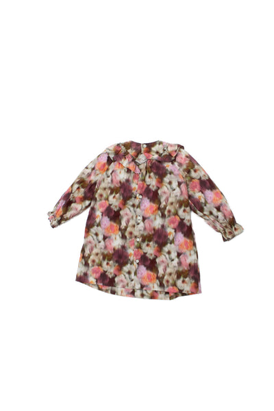 Bonpoint Girls Long Sleeve Ruffled Trim Floral Dress Burgundy Brown Pink Size 2