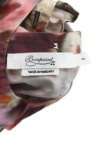 Bonpoint Girls Long Sleeve Ruffled Trim Floral Dress Burgundy Brown Pink Size 2