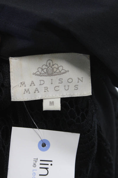 Madison Marcus Women Black Lace Floral Collared Long Sleeve Tunic Blouse Size M