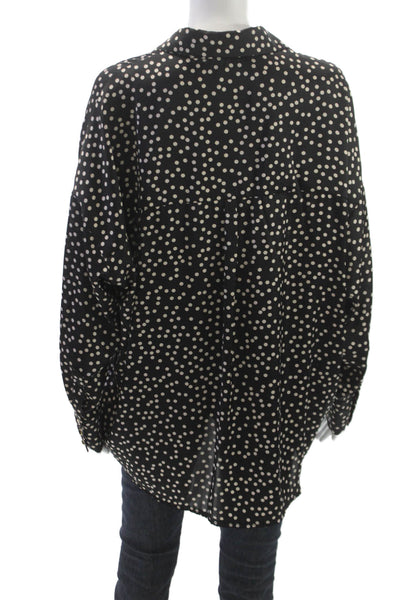 Vie Ta Vie Women Basic Polka Dot Collared Black Long Sleeve Blouse Size L