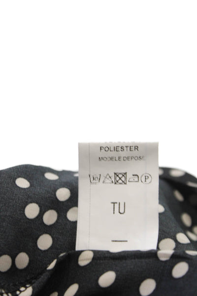 Vie Ta Vie Women Basic Polka Dot Collared Black Long Sleeve Blouse Size L