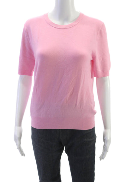 Zara Womens Pink Wool Crew Neck Short Sleeve Pullover Size XL