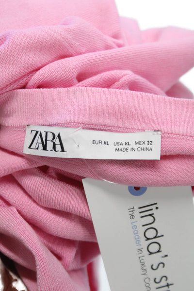 Zara Womens Pink Wool Crew Neck Short Sleeve Pullover Size XL