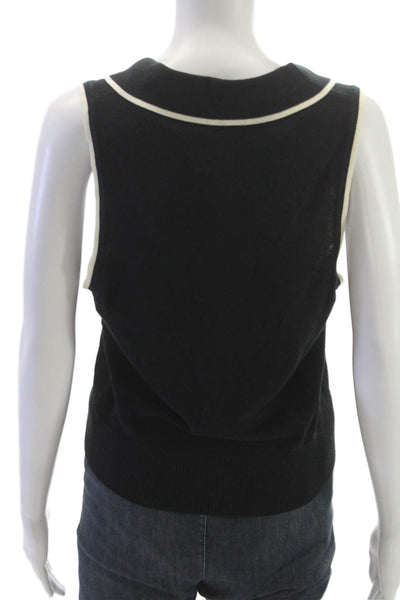 Central Park West Womens Vest Black V Neck Sleeveless Button Cotton Size L