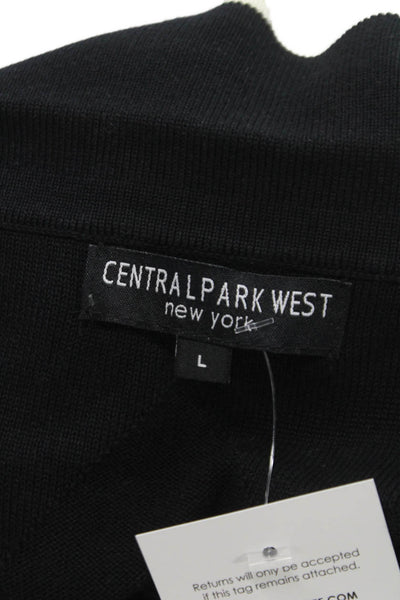 Central Park West Womens Vest Black V Neck Sleeveless Button Cotton Size L