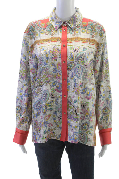 Zara Womens Basic Long Sleeve Collared Paisley Button Blouse Multicolor Size L