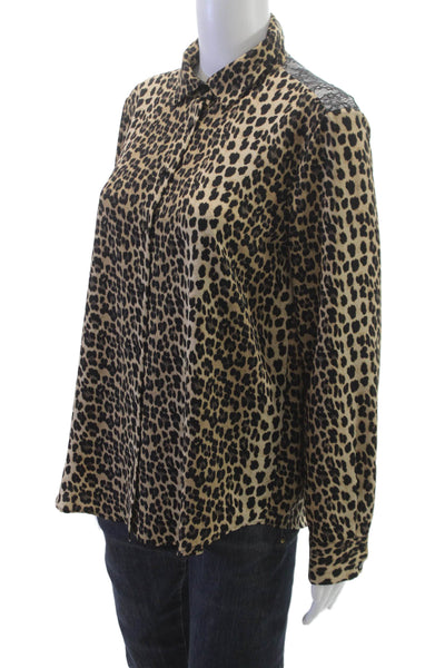 Zara Basic Women Beige Animal Print Collared Long Sleeve Button-Up Size L