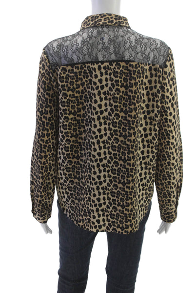 Zara Basic Women Beige Animal Print Collared Long Sleeve Button-Up Size L