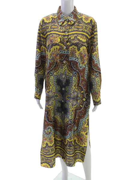 Zara Women Shirt Dress Multicolor Paisley Collared Button Long Sleeve Size M