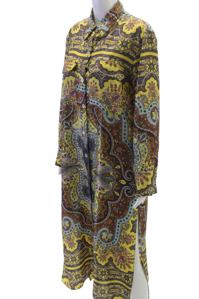 Zara Women Shirt Dress Multicolor Paisley Collared Button Long Sleeve Size M