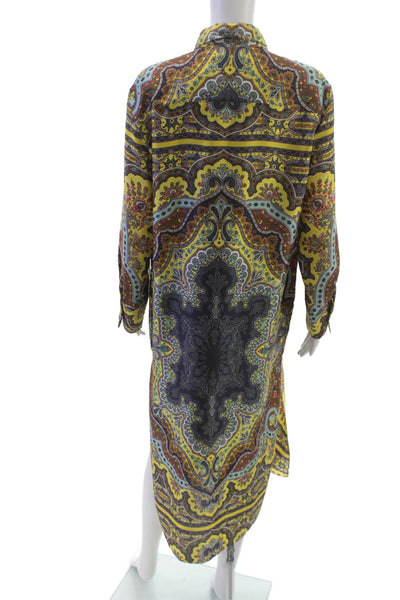 Zara Women Shirt Dress Multicolor Paisley Collared Button Long Sleeve Size M
