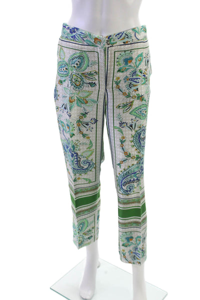 Zara Women Cropped Paisley Pants Multicolor Polyester Zip Inseam 26 Size M