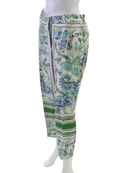 Zara Women Cropped Paisley Pants Multicolor Polyester Zip Inseam 26 Size M
