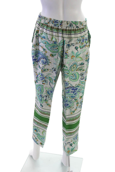 Zara Women Cropped Paisley Pants Multicolor Polyester Zip Inseam 26 Size M