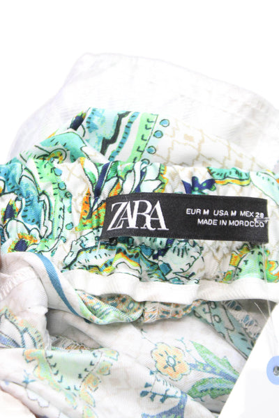 Zara Women Cropped Paisley Pants Multicolor Polyester Zip Inseam 26 Size M