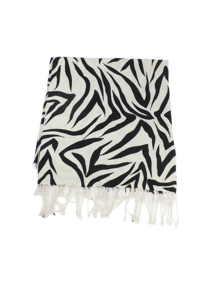 Tolani Womens Fringe Edge Printed Scarf Beige Black Size 84"X26"