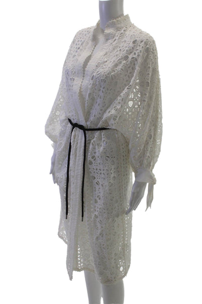 Zara Woman Women Shirt Dress White Floral Collared Long Sleeve Size XS