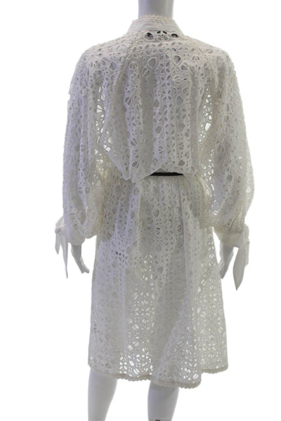 Zara Woman Women Shirt Dress White Floral Collared Long Sleeve Size XS