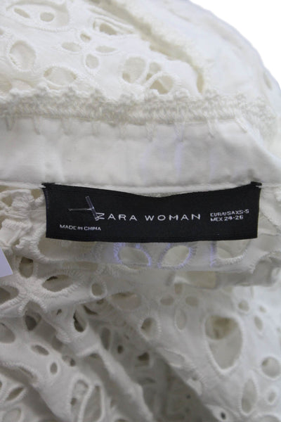Zara Woman Women Shirt Dress White Floral Collared Long Sleeve Size XS