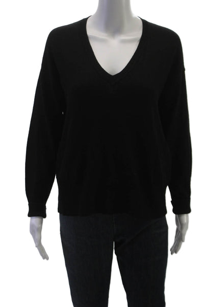 Odemai Women V Neck Pullover Sweater Black Nylon Long Sleeve Size 3
