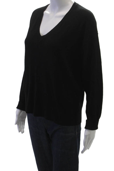 Odemai Women V Neck Pullover Sweater Black Nylon Long Sleeve Size 3