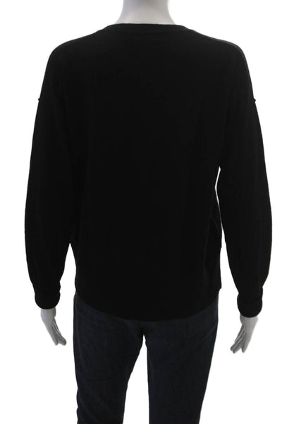 Odemai Women V Neck Pullover Sweater Black Nylon Long Sleeve Size 3