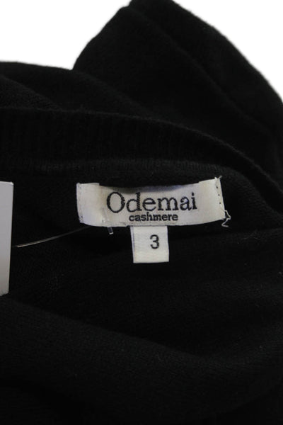 Odemai Women V Neck Pullover Sweater Black Nylon Long Sleeve Size 3