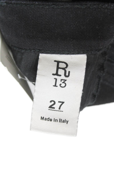 R13 Women Tapered Jeans Black Mid Rise Cotton Button Size 27