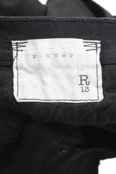 R13 Women Tapered Jeans Black Mid Rise Cotton Button Size 27