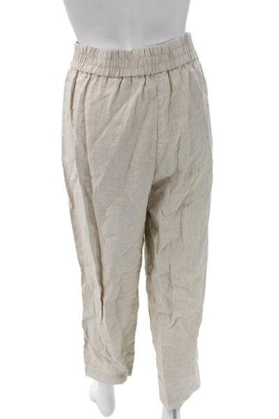 Eileen Fisher Women Ankle Pants Beige Linen Pull On Size L