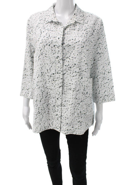 COS Women Tunic Button Up Collared Geometric White 3/4 Sleeve Size L