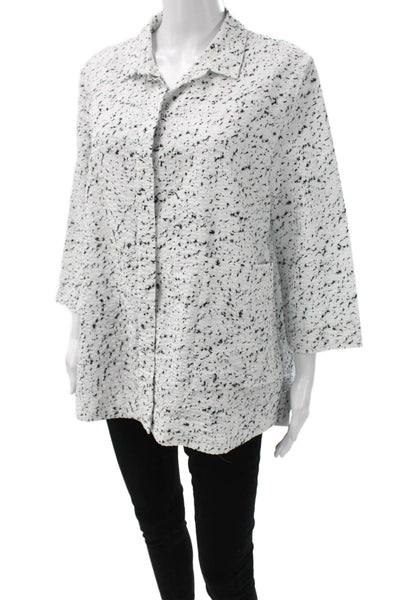 COS Women Tunic Button Up Collared Geometric White 3/4 Sleeve Size L