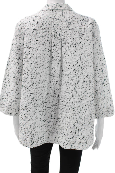 COS Women Tunic Button Up Collared Geometric White 3/4 Sleeve Size L