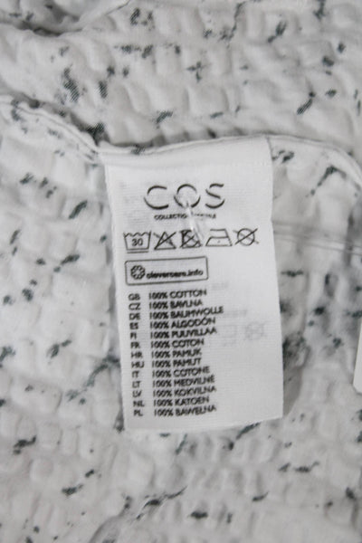 COS Women Tunic Button Up Collared Geometric White 3/4 Sleeve Size L