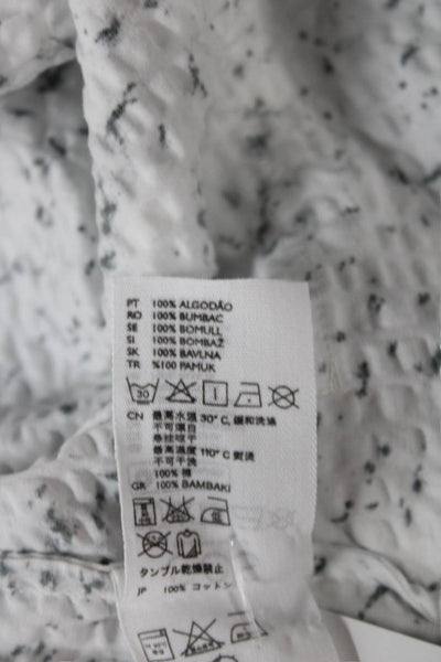 COS Women Tunic Button Up Collared Geometric White 3/4 Sleeve Size L